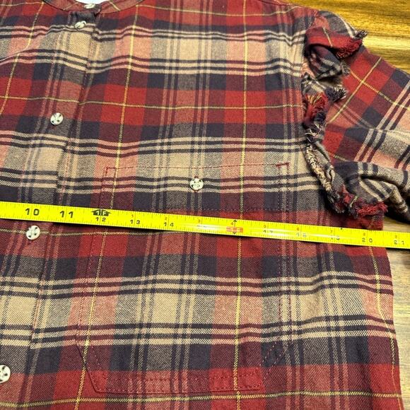 Something Navy Ruffle Flannel Shoulder Button Down Cotton Blouse Size Small EUC - Picture 4 of 7